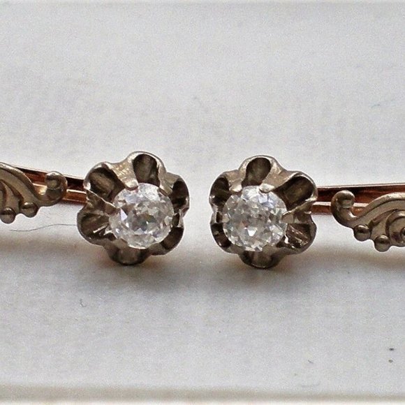 Russian USSR Soviet 14K 585 Rose Pink White Gold 0.50CT CZ Buttercup EAR… - Picture 3 of 8